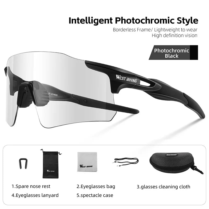 WEST BIKING Photochromic Cycling Sunglasses Men MTB Road