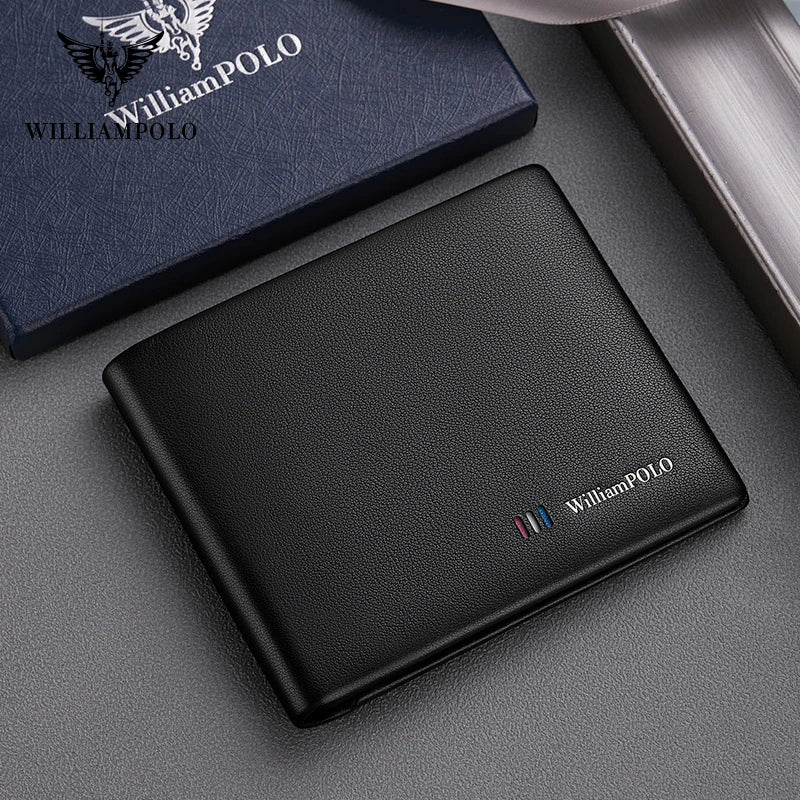 WILLIAMPOLO Men’s Wallets High Quality Cowhide Card Holder Genuine Leather Men Clutch Wallets Male Passport Cover Purses