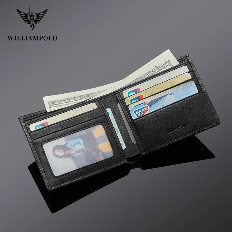 WILLIAMPOLO Men’s Wallets High Quality Cowhide Card Holder Genuine Leather Men Clutch Wallets Male Passport Cover Purses