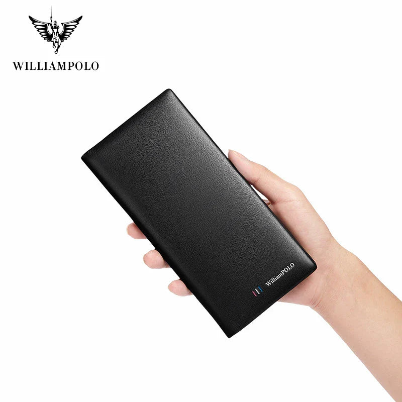 WILLIAMPOLO Men’s Wallets High Quality Cowhide Card Holder Genuine Leather Men Clutch Wallets Male Passport Cover Purses
