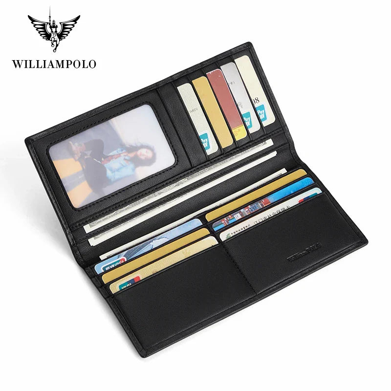 WILLIAMPOLO Men’s Wallets High Quality Cowhide Card Holder Genuine Leather Men Clutch Wallets Male Passport Cover Purses