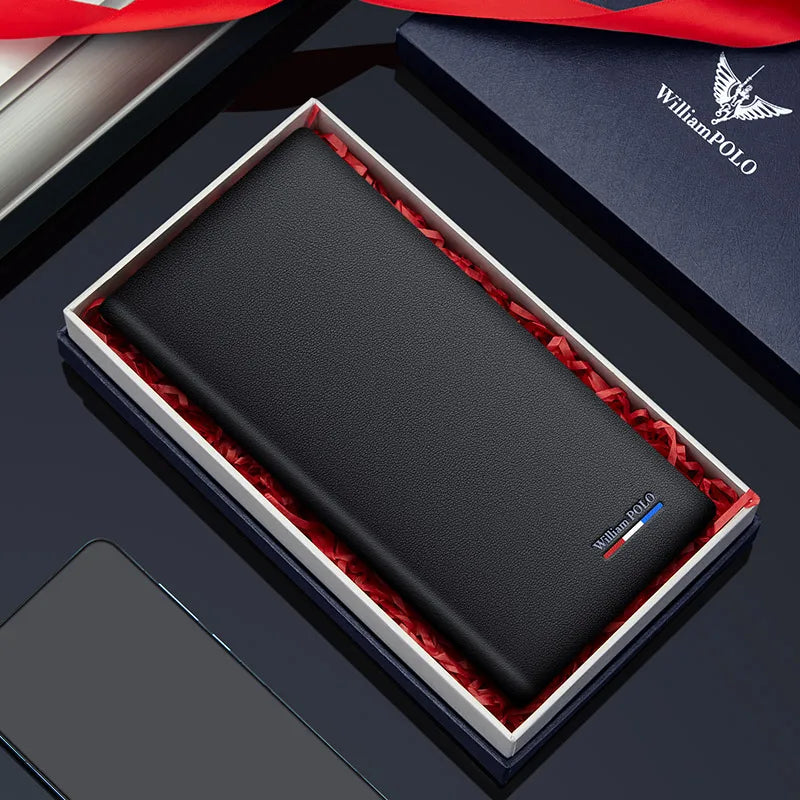 WILLIAMPOLO Men’s Wallets High Quality Cowhide Card Holder Genuine Leather Men Clutch Wallets Male Passport Cover Purses