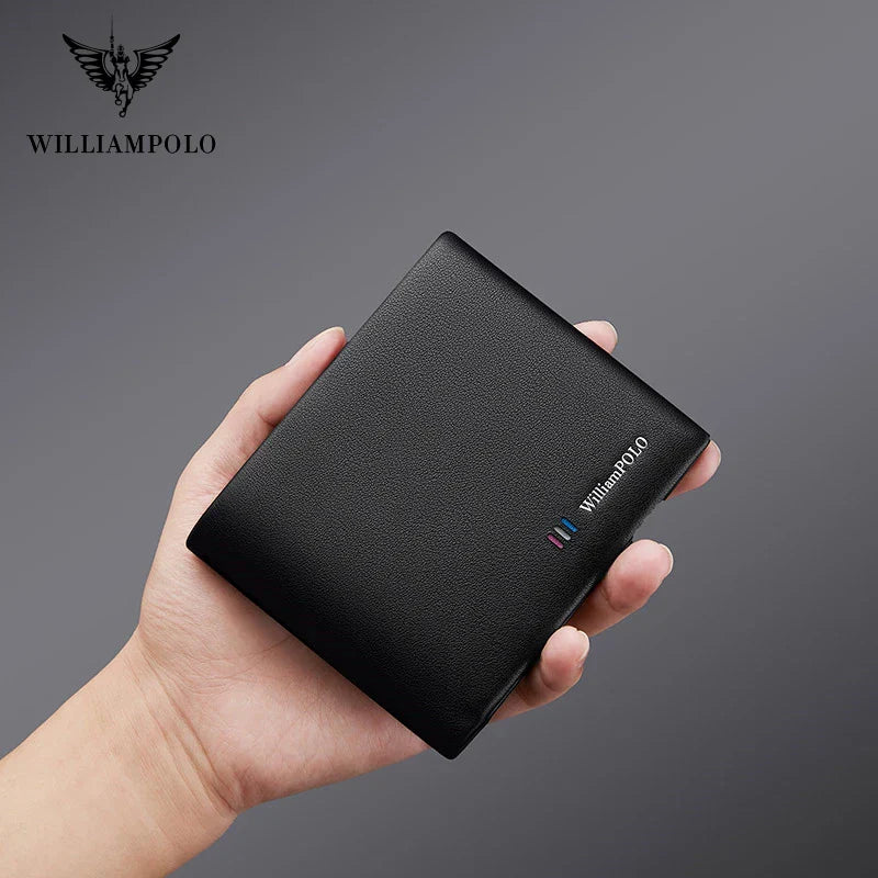 WILLIAMPOLO Men’s Wallets High Quality Cowhide Card Holder Genuine Leather Men Clutch Wallets Male Passport Cover Purses