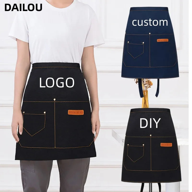 Waiter Apron Customized Logo Canvas Half bib Restaurant
