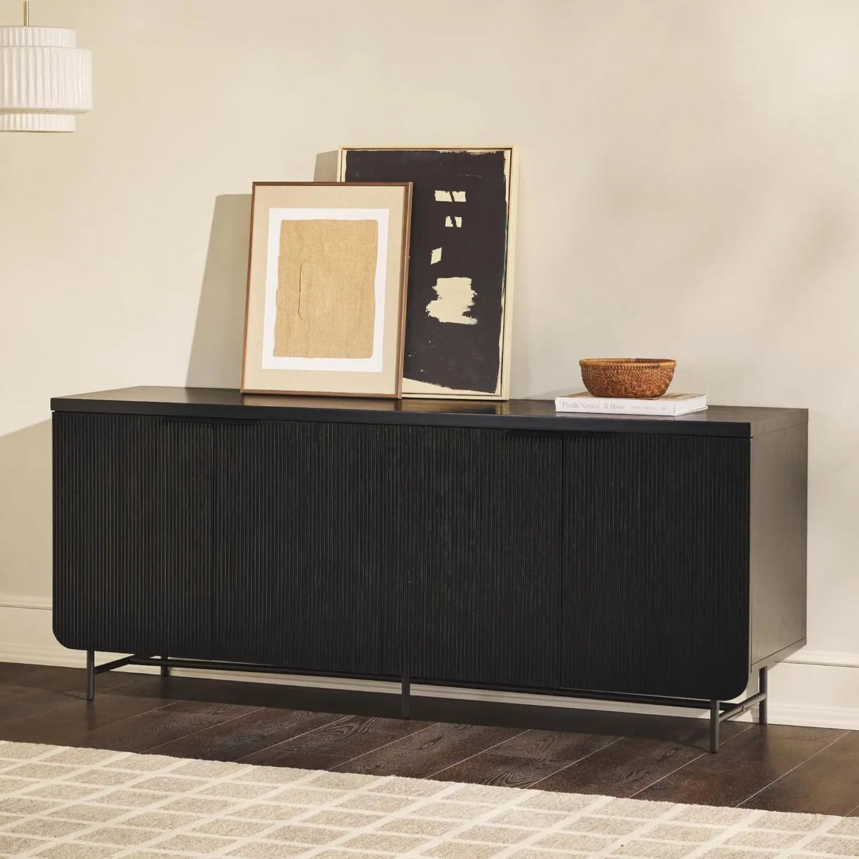 Walker Edison Scandinavian Grooved 4-Door Sideboard 17.75"D X