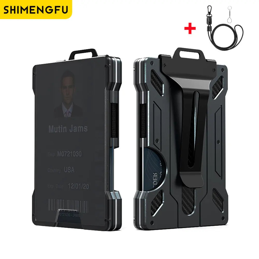 Wallet For Men Slim Aluminum Metal Money Clip with 1Clear window ID Badge Holder RFID Blocking Holds up 15 Cards with Cash Clip