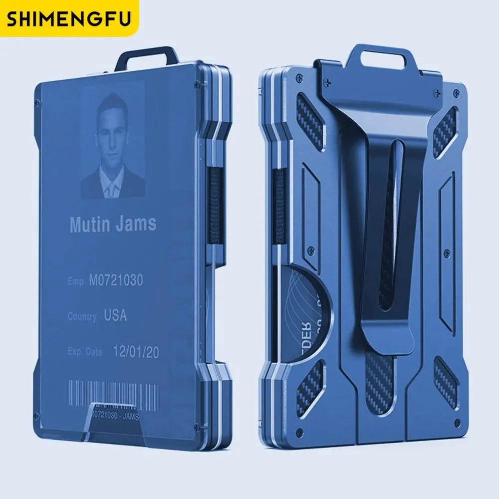 Wallet For Men Slim Aluminum Metal Money Clip with 1Clear window ID Badge Holder RFID Blocking Holds up 15 Cards with Cash Clip
