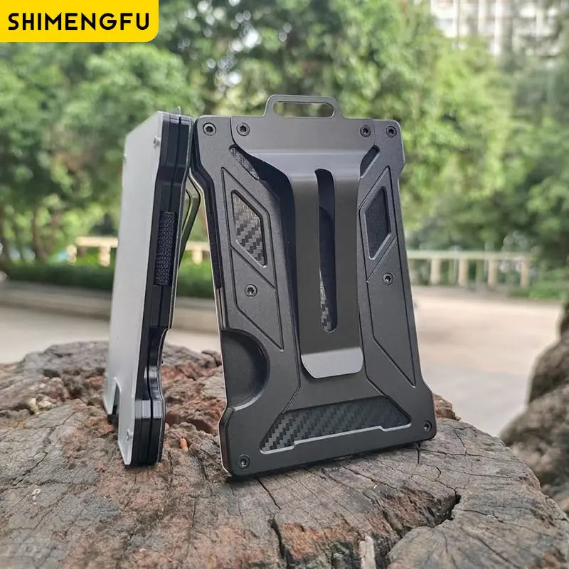 Wallet For Men Slim Aluminum Metal Money Clip with 1Clear window ID Badge Holder RFID Blocking Holds up 15 Cards with Cash Clip
