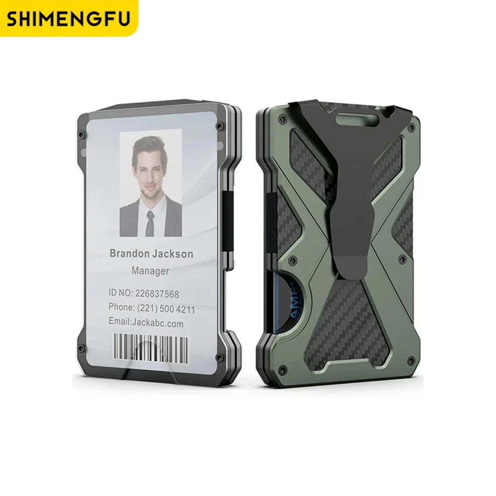 Wallet For Men Slim Aluminum Metal Money Clip with 1Clear window ID Badge Holder RFID Blocking Holds up 15 Cards with Cash Clip