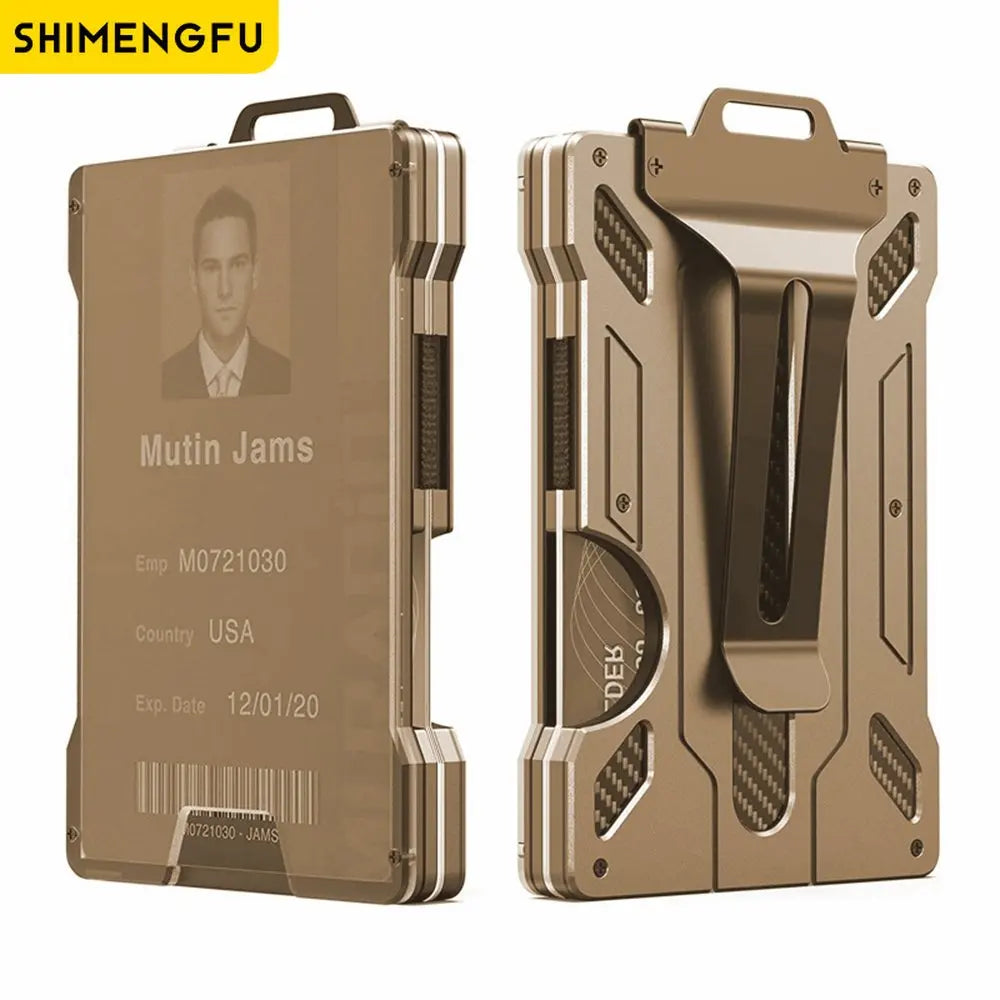 Wallet For Men Slim Aluminum Metal Money Clip with 1Clear window ID Badge Holder RFID Blocking Holds up 15 Cards with Cash Clip