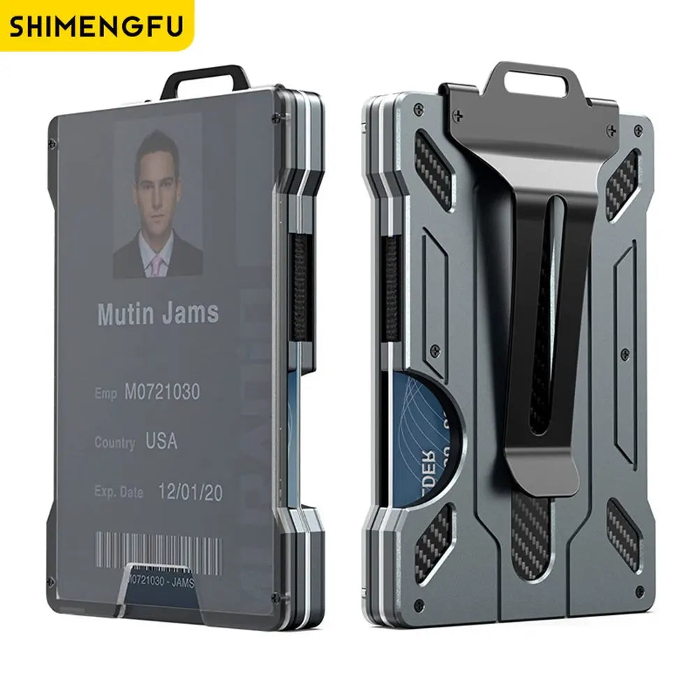 Wallet For Men Slim Aluminum Metal Money Clip with 1Clear window ID Badge Holder RFID Blocking Holds up 15 Cards with Cash Clip
