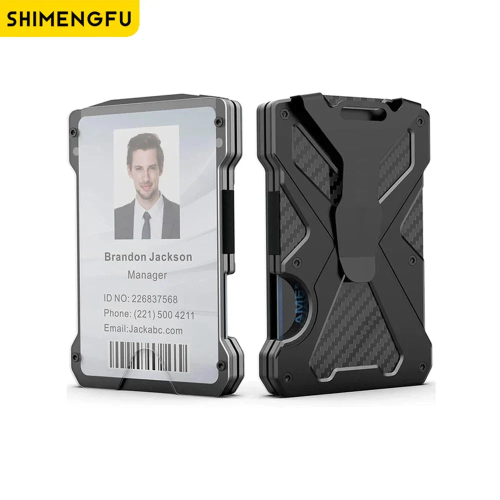 Wallet For Men Slim Aluminum Metal Money Clip with 1Clear window ID Badge Holder RFID Blocking Holds up 15 Cards with Cash Clip