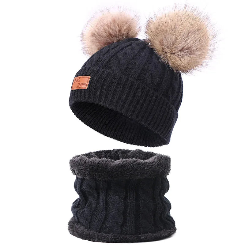 Warm Winter Baby Hats with Scarves for Kids