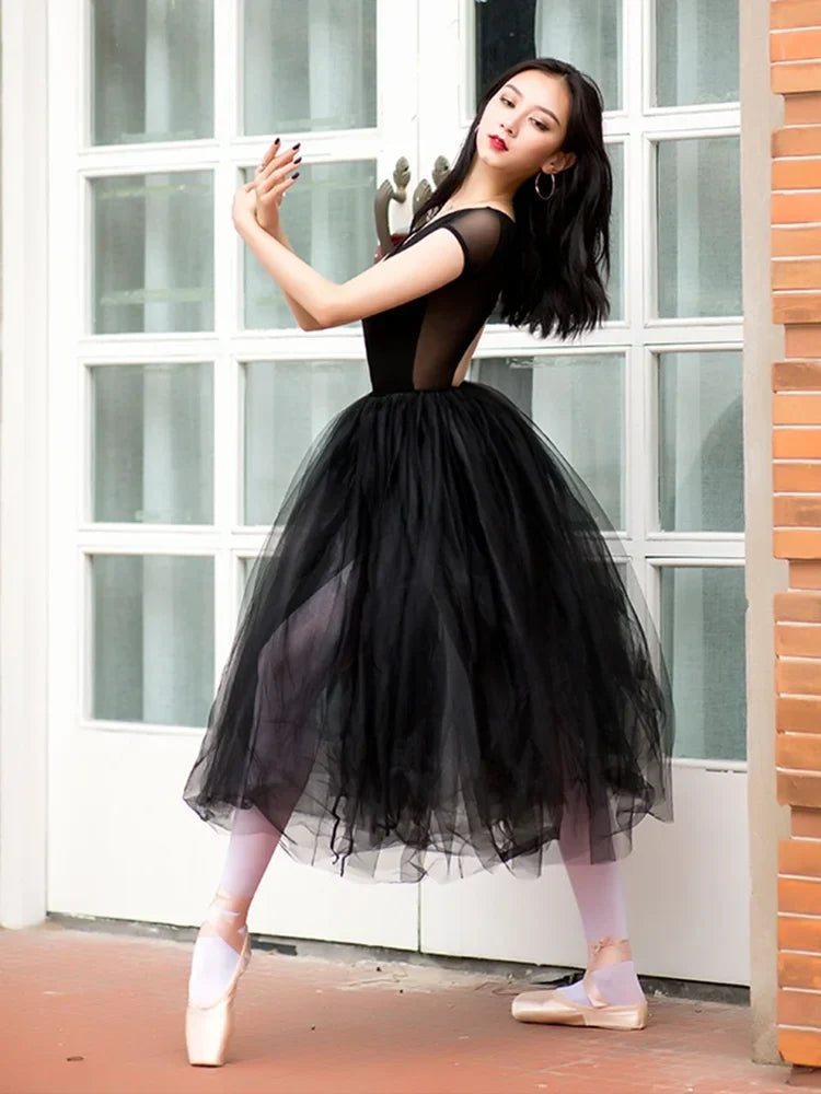 White Black Mesh Lace Ballet Dancing 80CM Long