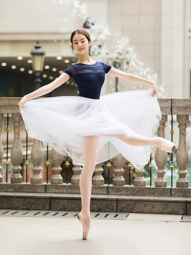 White Black Mesh Lace Ballet Dancing 80CM Long
