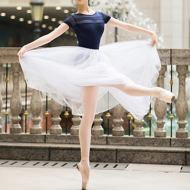 White Black Mesh Lace Ballet Dancing 80CM Long