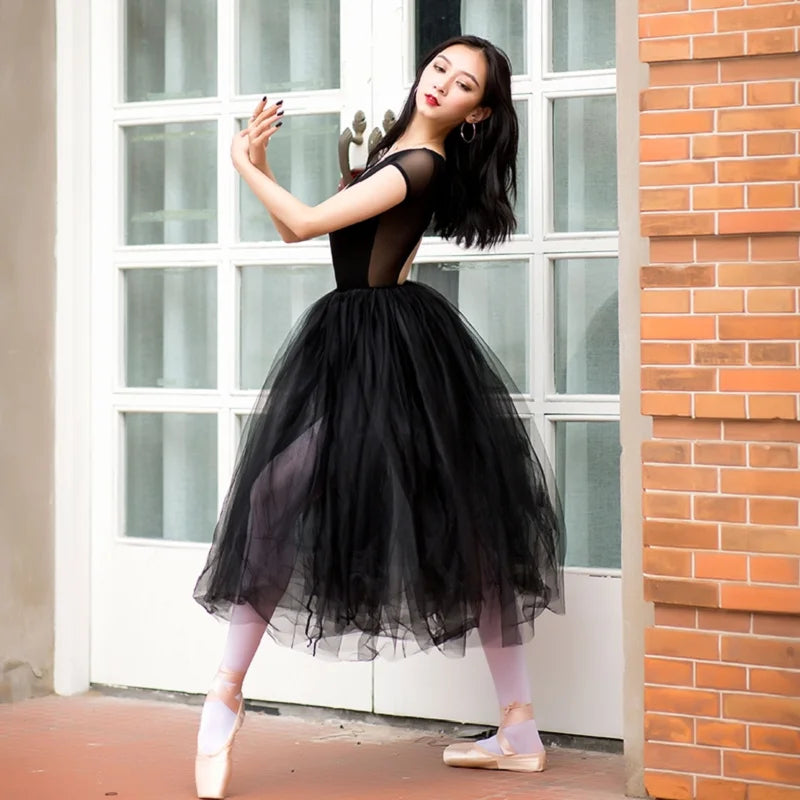 White Black Mesh Lace Ballet Dancing 80CM Long