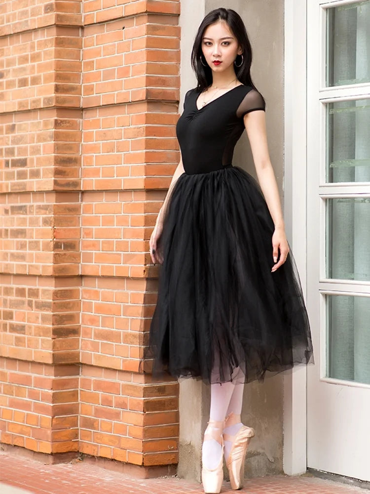 White Black Mesh Lace Ballet Dancing 80CM Long