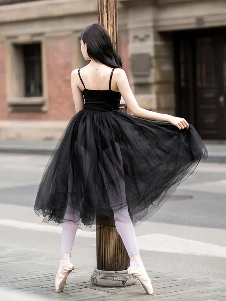 White Black Mesh Lace Ballet Dancing 80CM Long