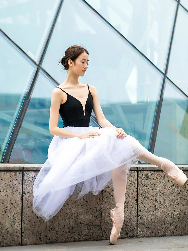 White Black Mesh Lace Ballet Dancing 80CM Long