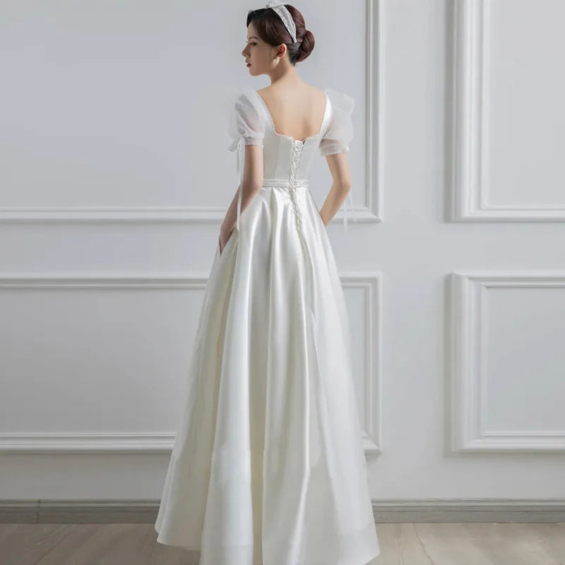 White Satin Wedding Dresses for Bride Formal Elegant