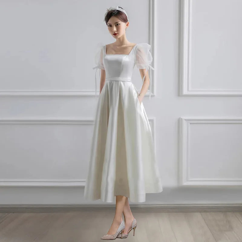 White Satin Wedding Dresses for Bride Formal Elegant
