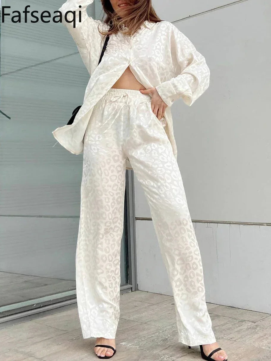 White Satin Wide Leg Trousers Suit for Women