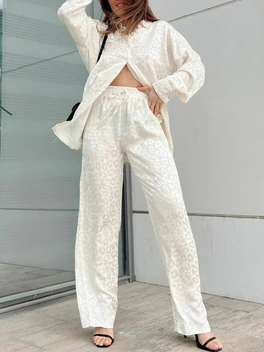 White Satin Wide Leg Trousers Suit for Women