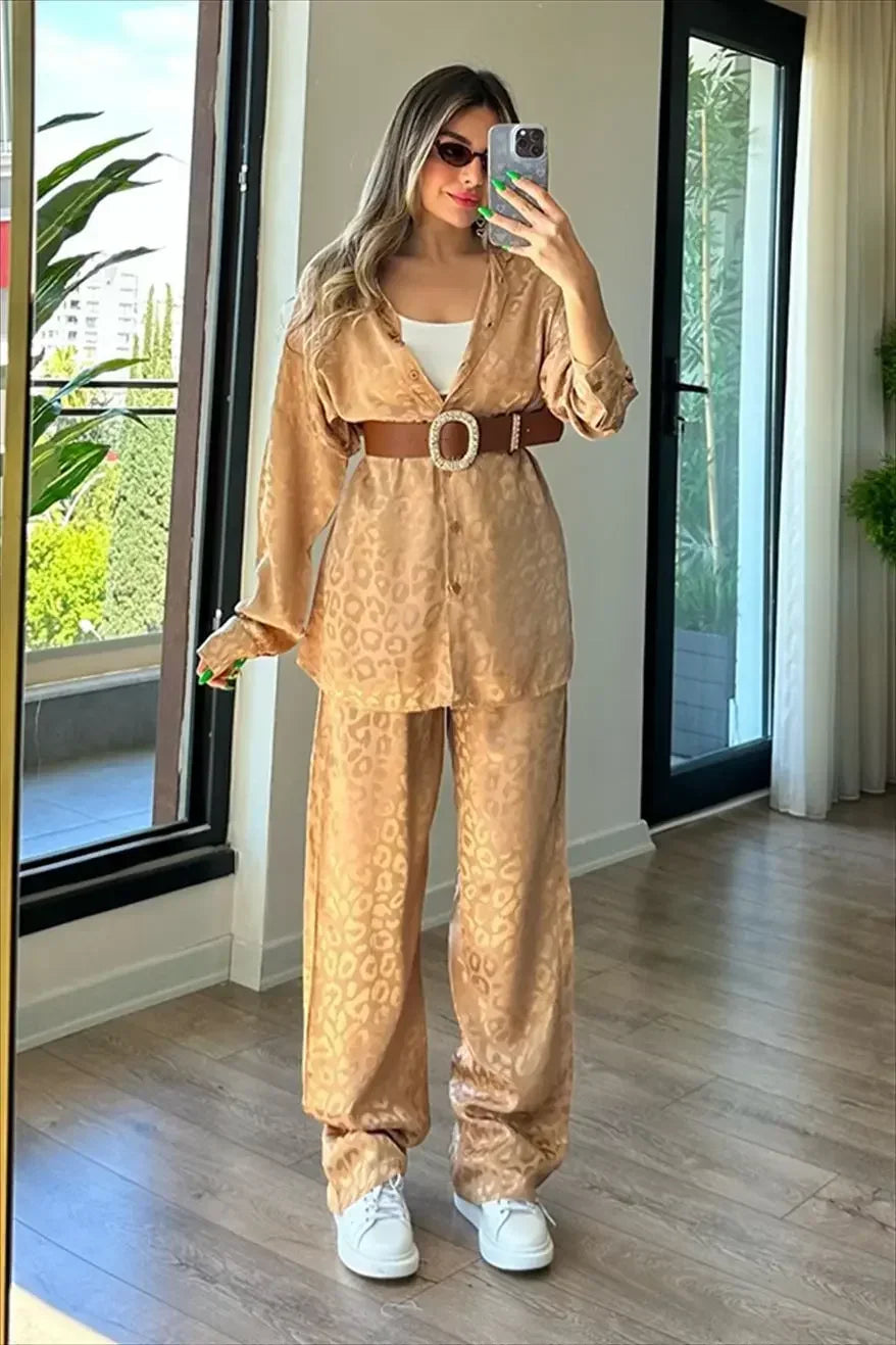 White Satin Wide Leg Trousers Suit for Women