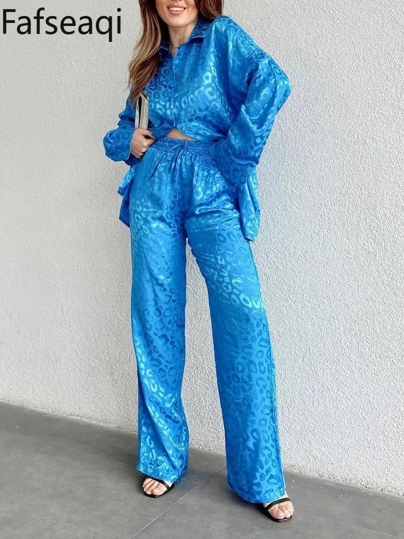White Satin Wide Leg Trousers Suit for Women