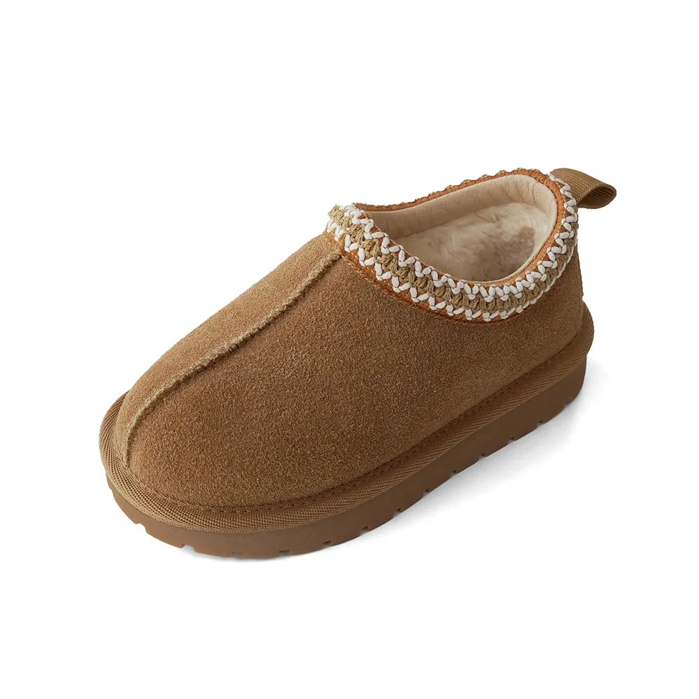 Winter Children Cowhide Suede Snow Boots Baby Soft
