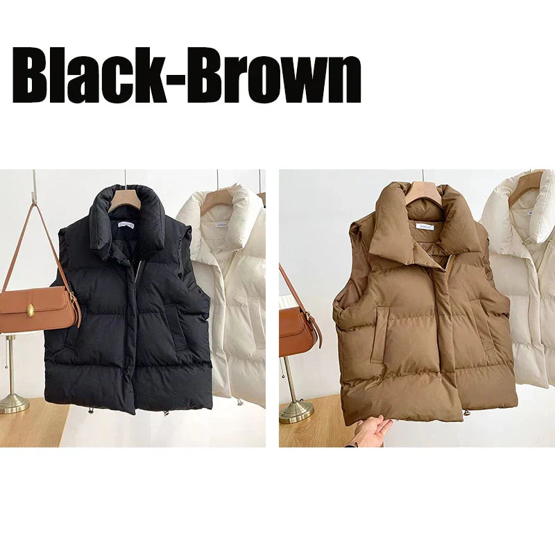 Winter Coat for Women Vests Stand Collar Sleeveless