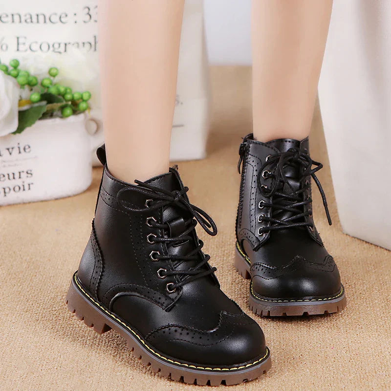 Winter Kids Boots Girl Leather Shoes Solid Fashion