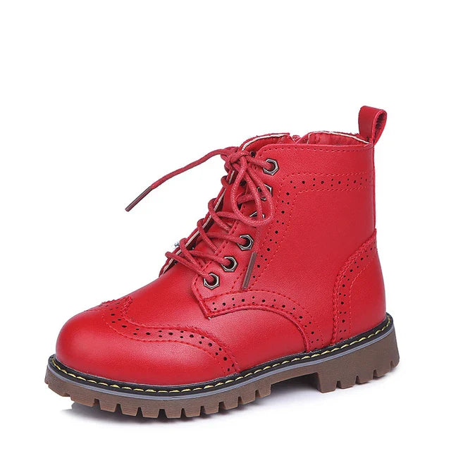 Winter Kids Boots Girl Leather Shoes Solid Fashion