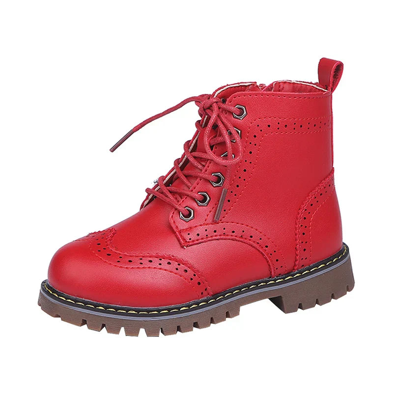Winter Kids Boots Girl Leather Shoes Solid Fashion