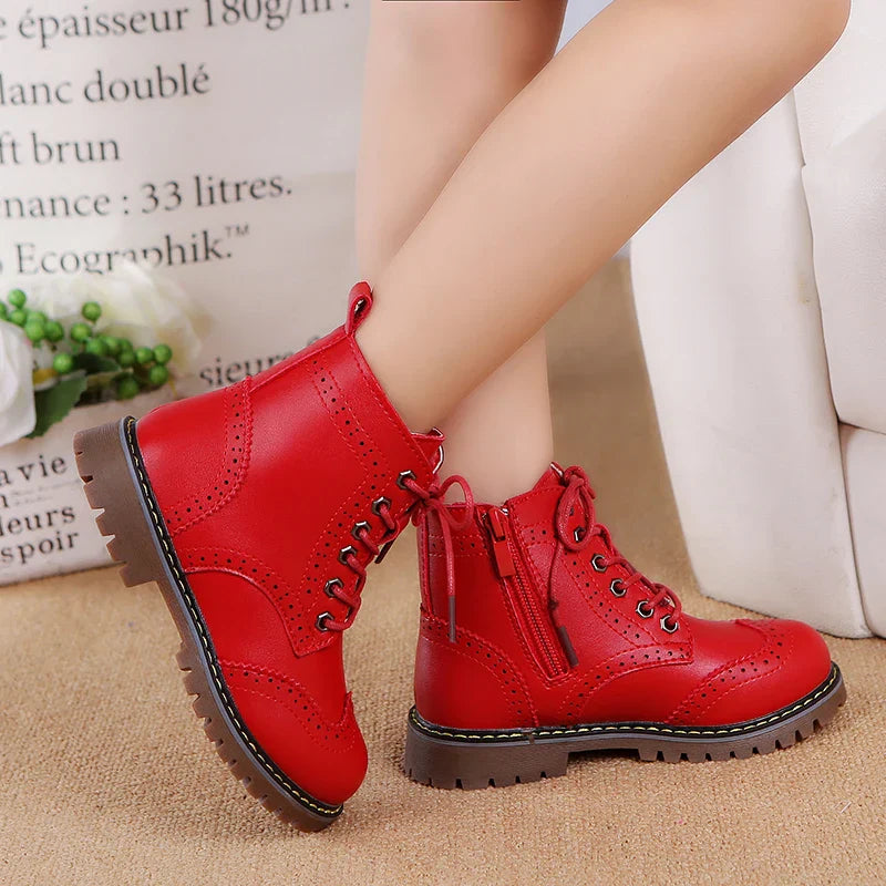 Winter Kids Boots Girl Leather Shoes Solid Fashion