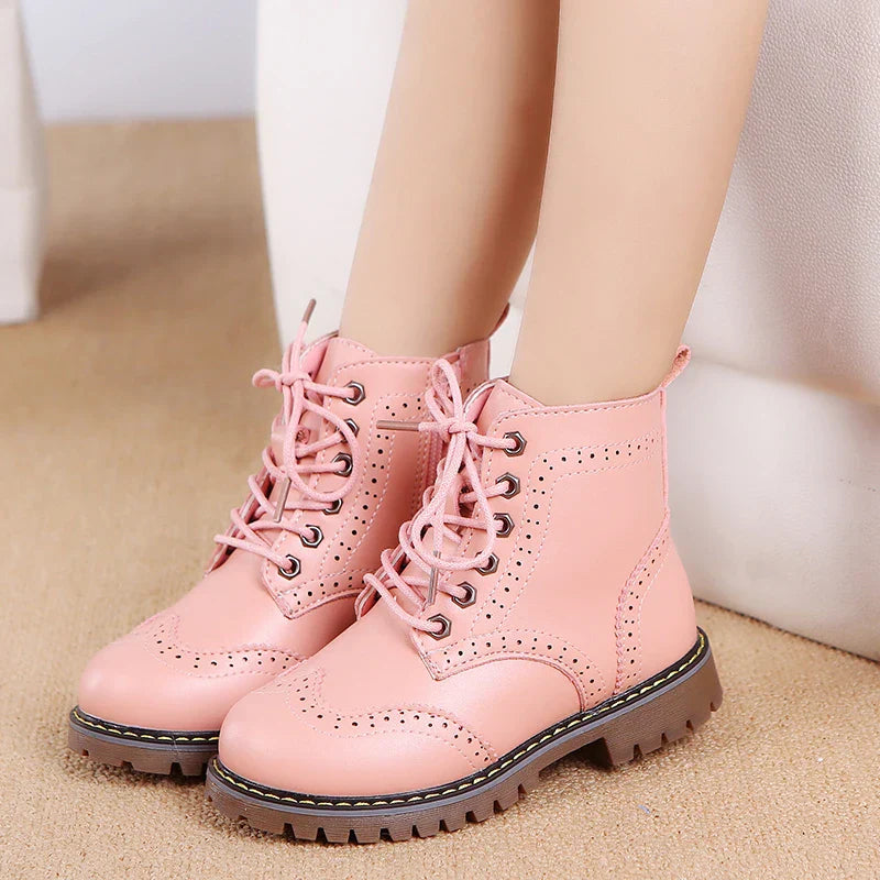 Winter Kids Boots Girl Leather Shoes Solid Fashion