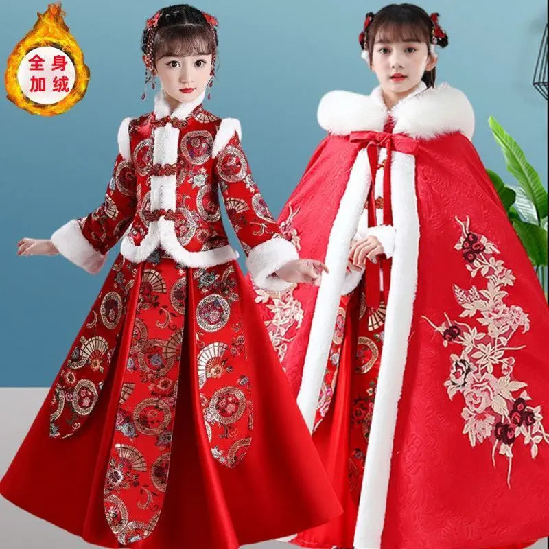 Winter Thicker Hanfu Kids Girls Chinese Ancient Fairy