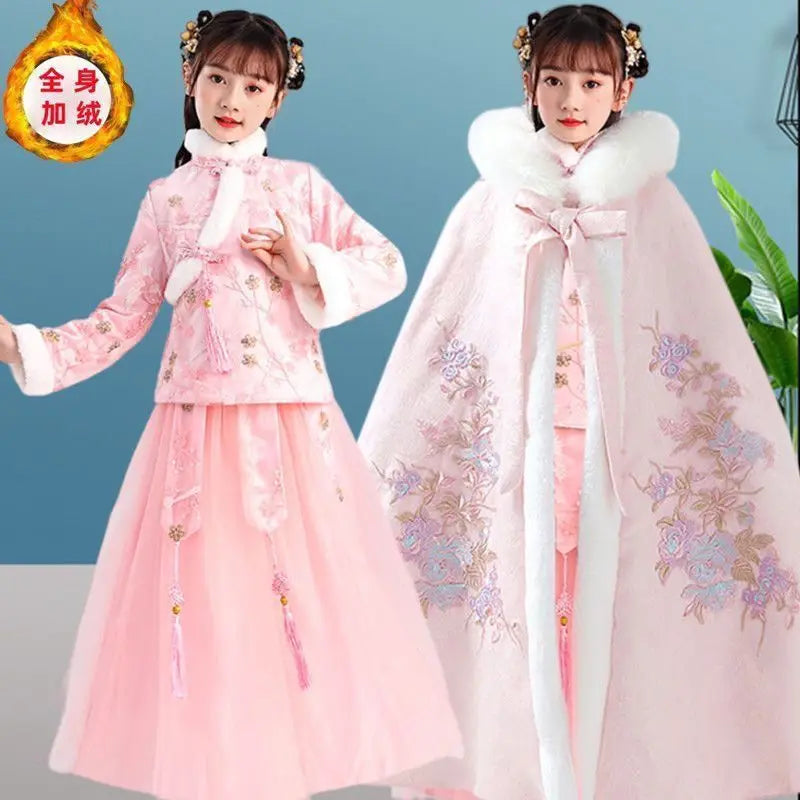 Winter Thicker Hanfu Kids Girls Chinese Ancient Fairy
