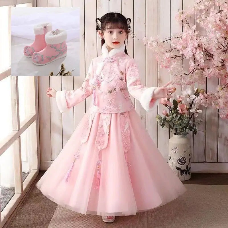 Winter Thicker Hanfu Kids Girls Chinese Ancient Fairy