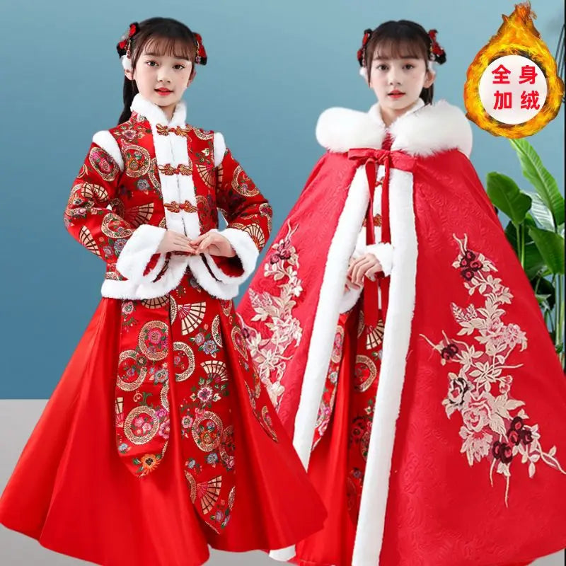 Winter Thicker Hanfu Kids Girls Chinese Ancient Fairy