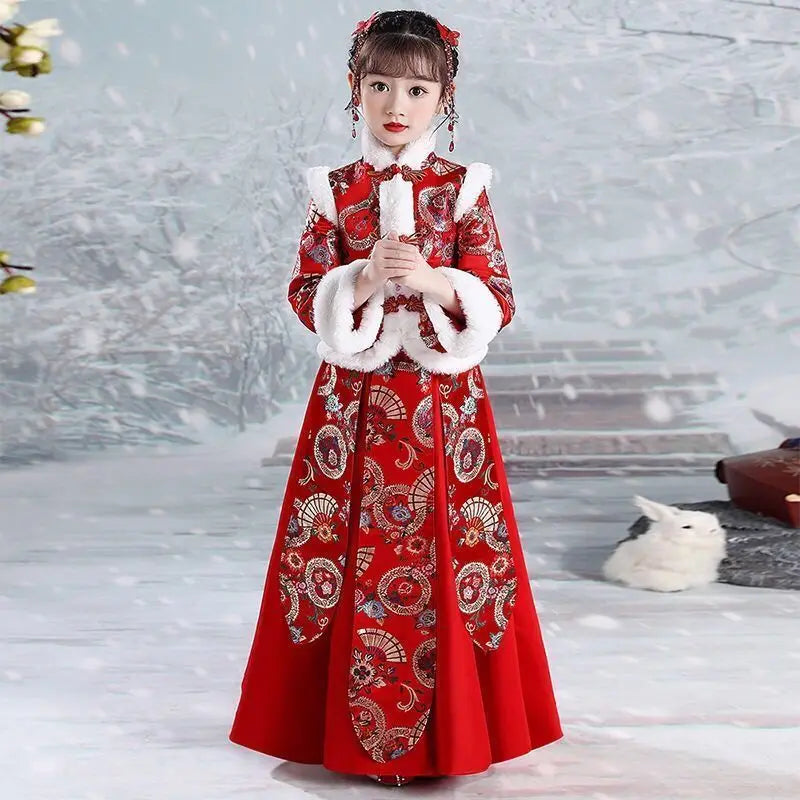 Winter Thicker Hanfu Kids Girls Chinese Ancient Fairy