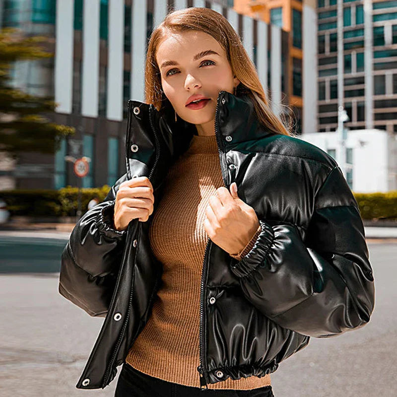 Winter Warm Thick PU Leather Coats Women Short