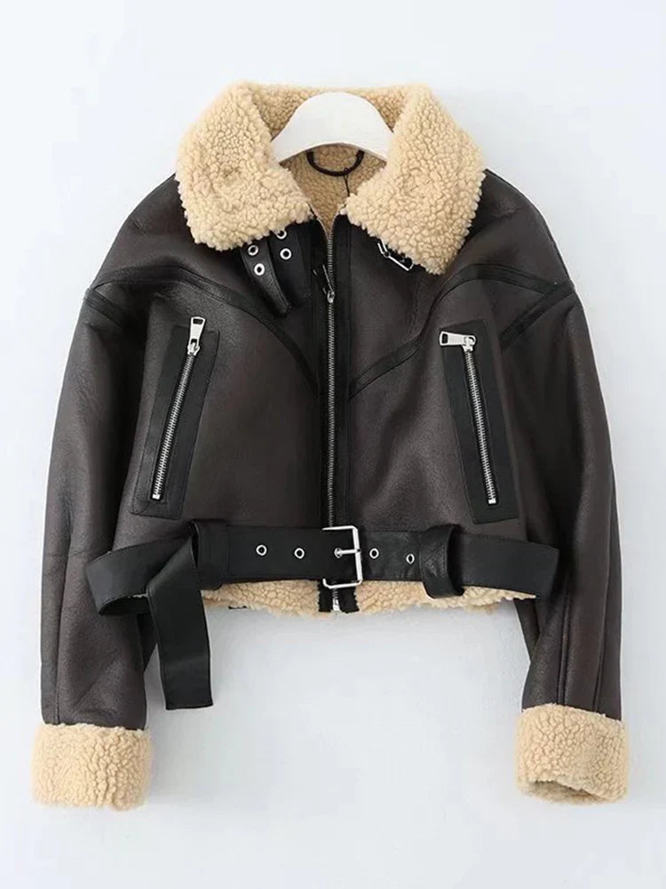 Winter women's street clothing artificial lamb fur leather