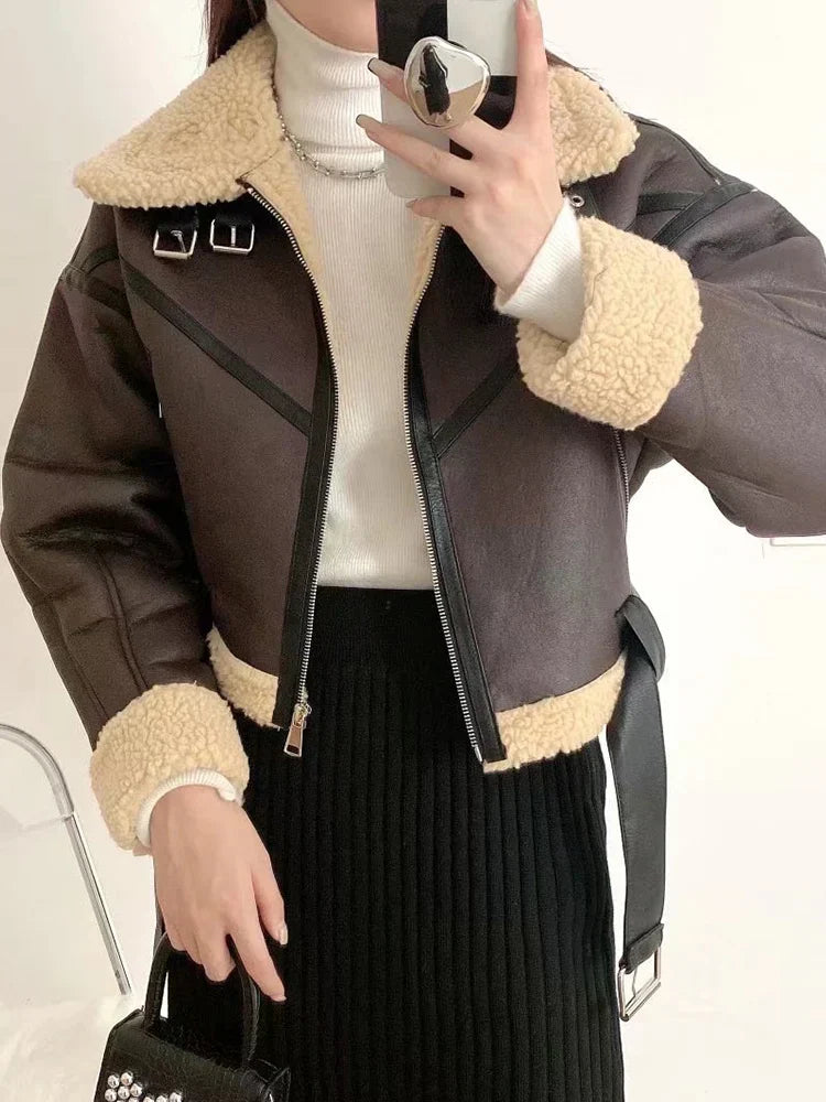 Winter women's street clothing artificial lamb fur leather