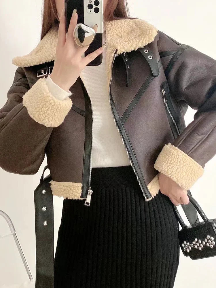 Winter women's street clothing artificial lamb fur leather