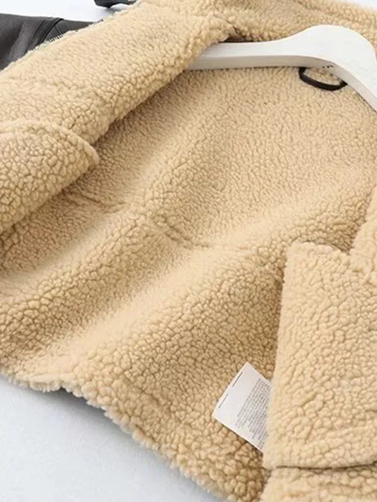 Winter women's street clothing artificial lamb fur leather