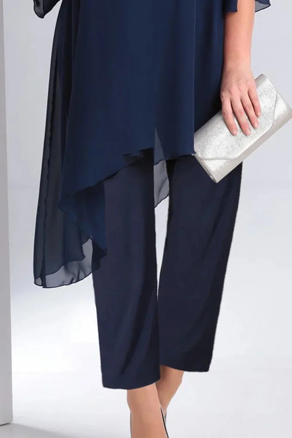 Women Chiffon Plus Size Two Piece Set Asymmetric