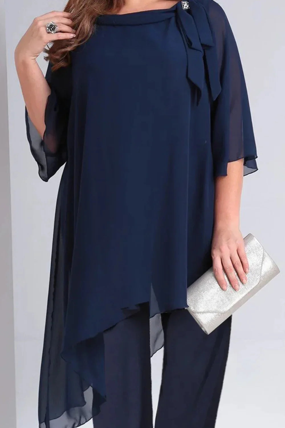 Women Chiffon Plus Size Two Piece Set Asymmetric