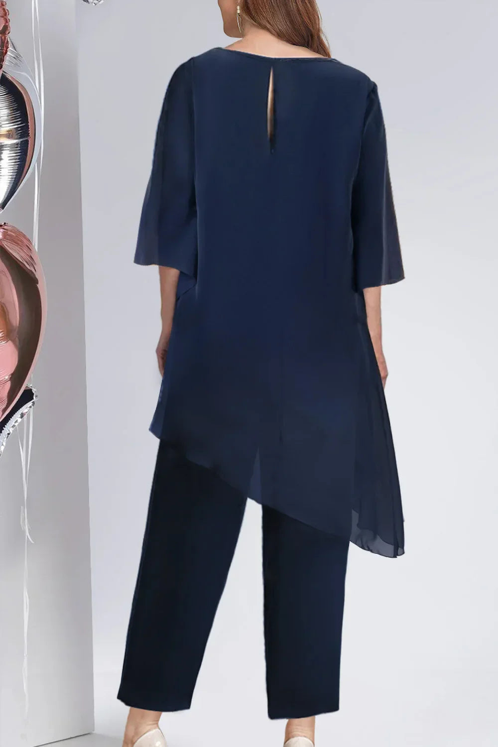 Women Chiffon Plus Size Two Piece Set Asymmetric